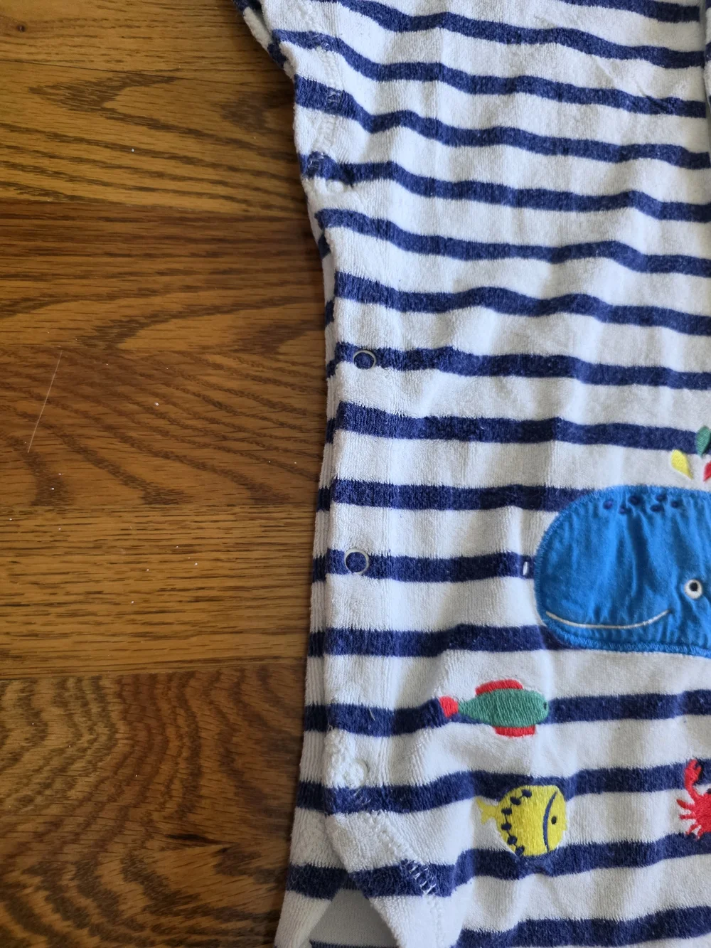 Baby Boden Blue & White Striped Hooded Swim Poncho with Whale Appliqué